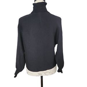 Pink Rose Vintage Women's Size Large Black Horizontal Ribbed Mid Skim Turtleneck